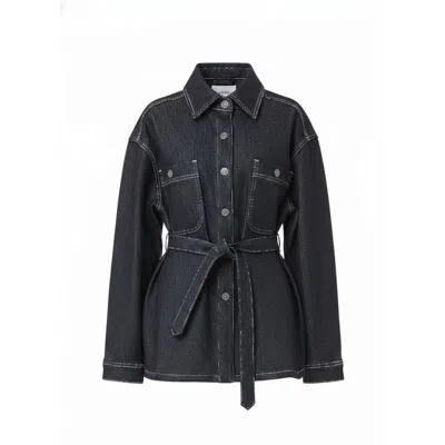 Gao Republic Women's Blue Oversized Indigo Denim Shirt Jacket With Belt