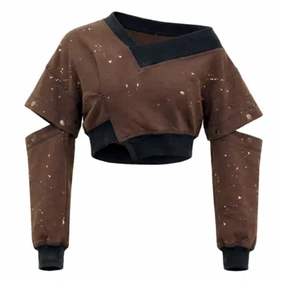 Gao Republic Women's Cropped Snap Sleeve Sweatshirt - Grey In Brown