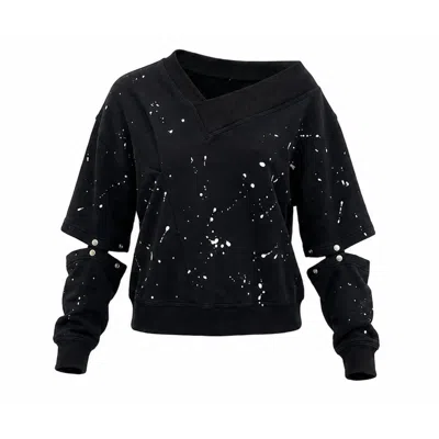 Gao Republic Women's Cropped Snap Sleeve Sweatshirt - Black