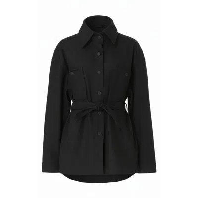 Gao Republic Women's Oversized Black Denim Shirt Jacket With Belt