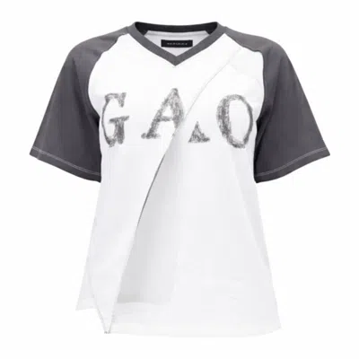 Gao Republic Women's White V-neck Varsity Tee