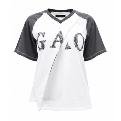 Gao Republic Women's White V-neck Varsity Tee