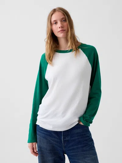 Gap 100% Cotton Authentic Oversized Raglan T-shirt In Holiday Green