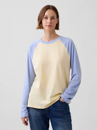 Gap 100% Cotton Authentic Oversized Raglan T-shirt In Maize Yellow & Blue