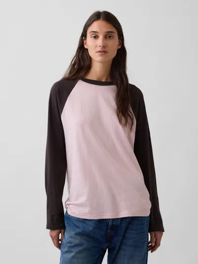 Gap 100% Cotton Authentic Oversized Raglan T-shirt In Primitive Pink & Brown