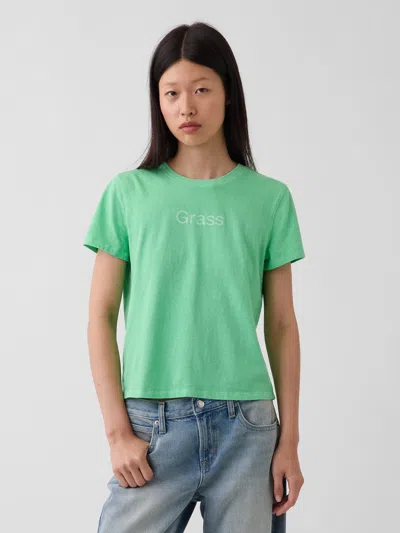 Gap 100% Cotton Authentic Shrunken Graphic T-shirt In Grass Green