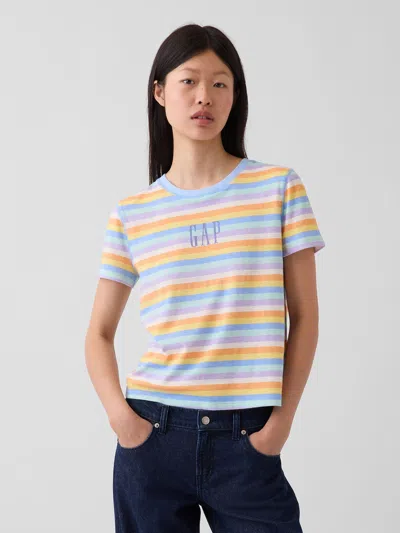 Gap 100% Cotton Authentic Shrunken Graphic T-shirt In Multi Color Stripe