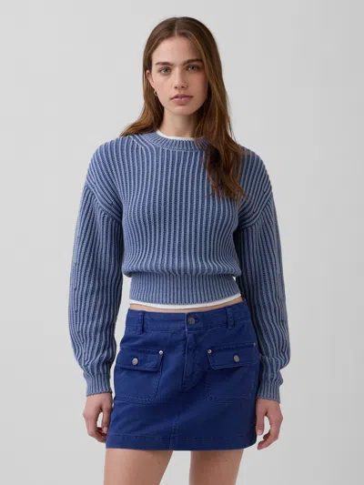 Gap 100% Cotton Barrel-sleeve Crop Sweater In Blue