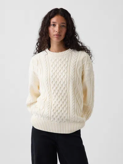 Gap 100% Cotton Cable-knit Oversized Sweater In Ivory Beige Frost