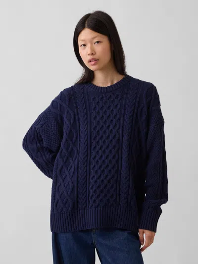 Gap 100% Cotton Cable-knit Oversized Sweater In Navy Blue Uniform