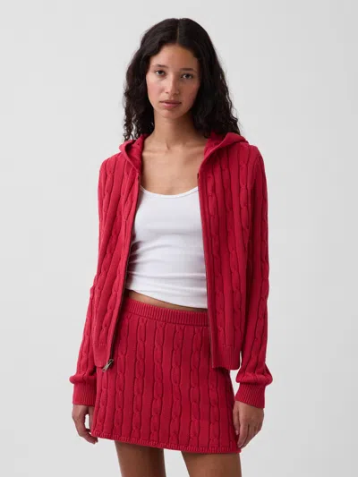 Gap 100% Cotton Cable-knit Zip Cardigan In Red
