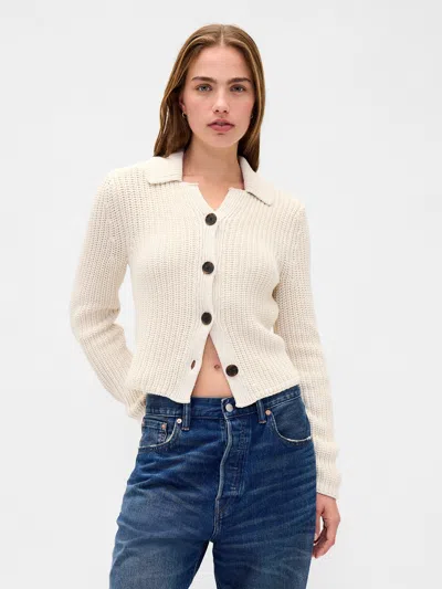 Gap 100% Cotton Collared Crop Cardigan Sweater In Brown