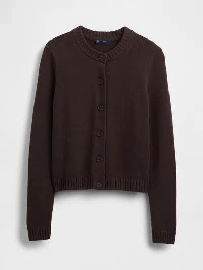 Gap 100% Cotton Crewneck Cardigan In Brown
