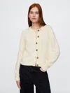 Gap 100% Cotton Crewneck Cardigan In Ivory Beige Frost