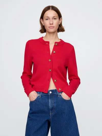 Gap 100% Cotton Crewneck Cardigan In Modern Red