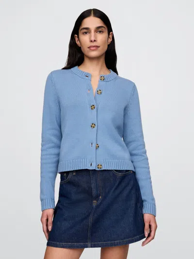 Gap 100% Cotton Crewneck Cardigan In Soft Cornflower Blue