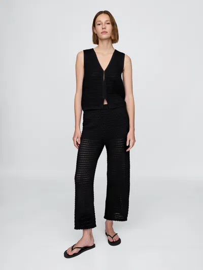 Gap 100% Cotton Crochet Ankle Pants In Black