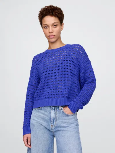 Gap 100% Cotton Crochet Crewneck Sweater In Matisse Blue