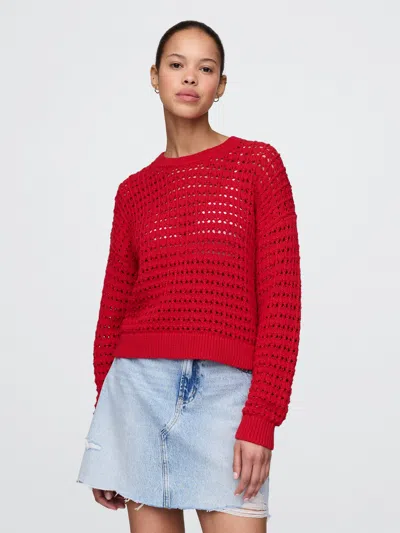 Gap 100% Cotton Crochet Crewneck Sweater In Tomato Sauce Red