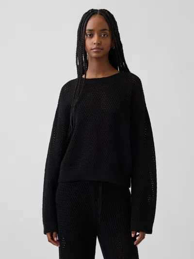 Gap 100% Cotton Crochet Relaxed Sweater In Black