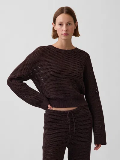 Gap 100% Cotton Crochet Relaxed Sweater In Brown