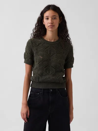 Gap 100% Cotton Crochet Sweater In Green