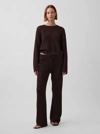 Gap 100% Cotton Crochet Sweater Pants In Brown