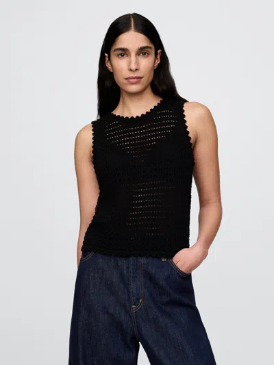 Gap 100% Cotton Crochet Tank Top In Black