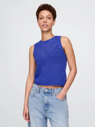 Gap 100% Cotton Crochet Tank Top In Matisse Blue