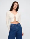 Gap 100% Cotton Cropped Tie-front Cardigan In Off White