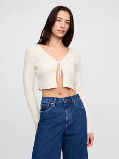 Gap 100% Cotton Cropped Tie-front Cardigan In Off White