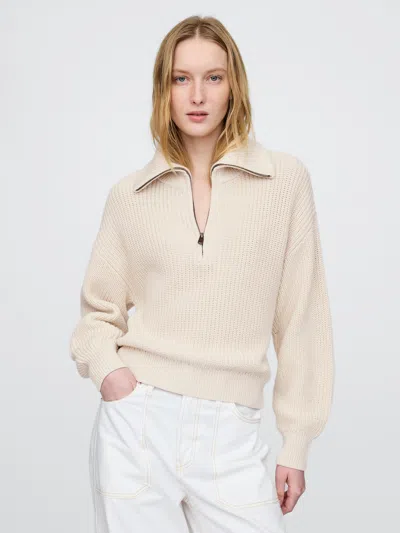 Gap 100% Cotton Half-zip Pullover Sweater In Chino Beige