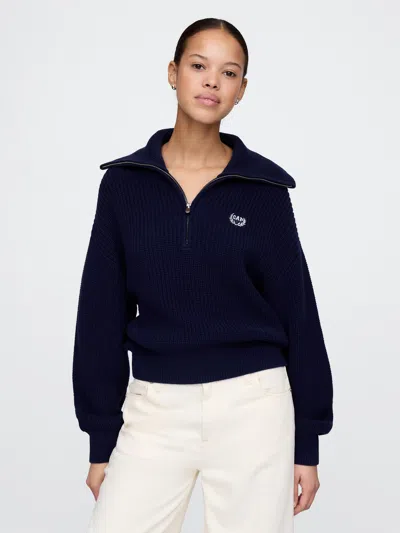 Gap 100% Cotton Half-zip Pullover Sweater In Navy Blue