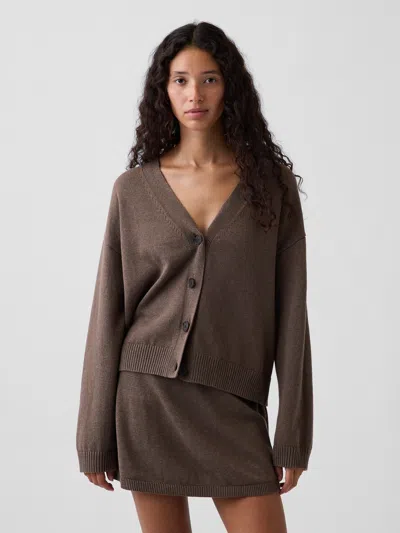 Gap 100% Cotton Oversized Cardigan Sweater In Cool Brown