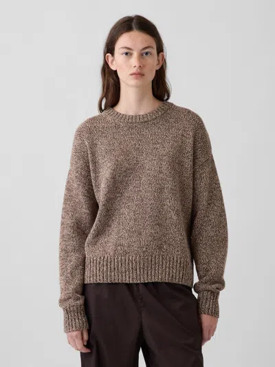 Gap 100% Cotton Oversized Crop Sweater In Neutral Brown Marl