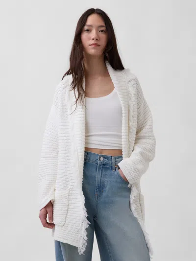 Gap 100% Cotton Oversized Fringe Shawl Cardigan In White