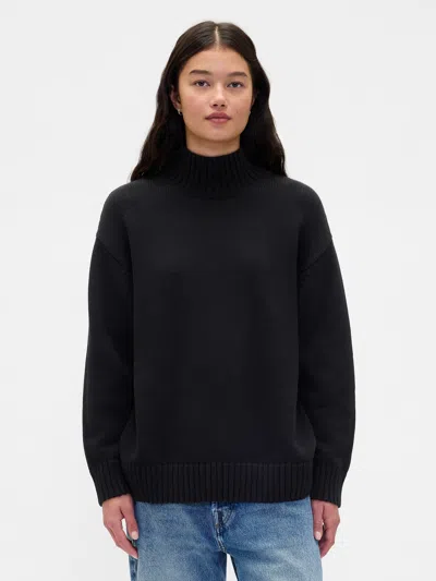 Gap 100% Cotton Oversized Mockneck Sweater In Black