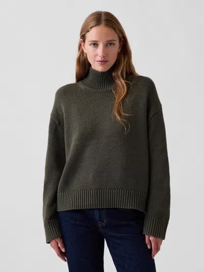 Gap 100% Cotton Oversized Mockneck Sweater In Green