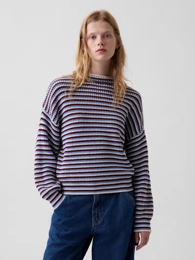 Gap 100% Cotton Oversized Rollneck Sweater In Blue Stripe
