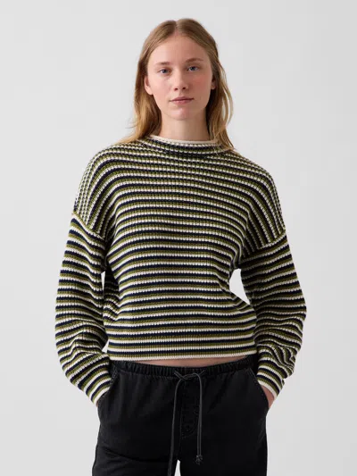 Gap 100% Cotton Oversized Rollneck Sweater In Green Stripe