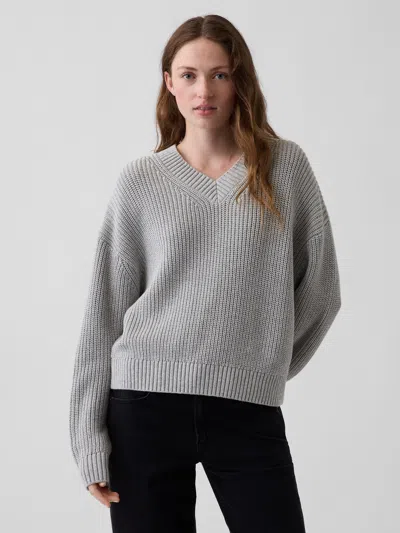 Gap 100% Cotton Oversized Shaker V-neck Sweater In Gray
