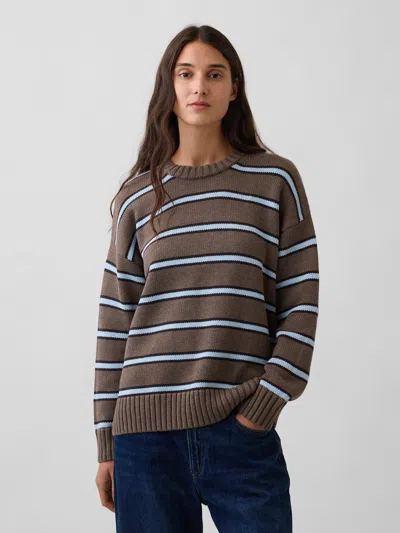 Gap 100% Cotton Oversized Sweater In Brown & Blue Stripe