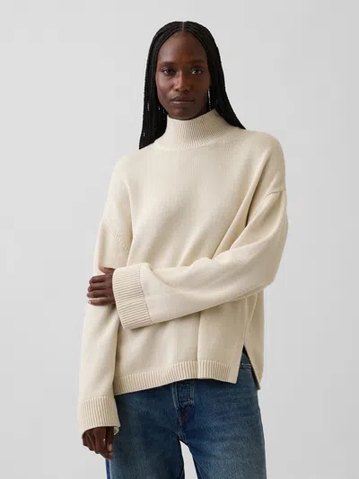 Gap 100% Cotton Oversized Turtleneck Sweater In Cobblestone Beige