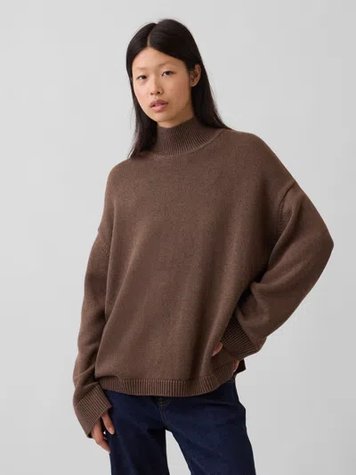 Gap 100% Cotton Oversized Turtleneck Sweater In Cool Brown Heather