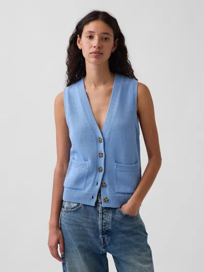 Gap 100% Cotton Pocket Sweater Vest In Blue