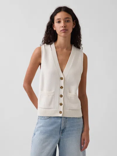 Gap 100% Cotton Pocket Sweater Vest In White