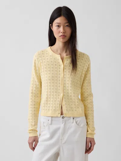 Gap 100% Cotton Pointelle Crop Cardigan In Yellow