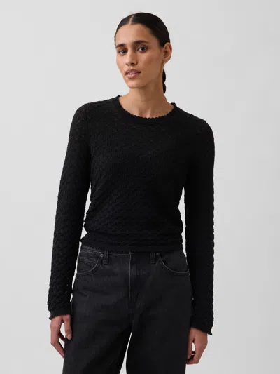 Gap 100% Cotton Pointelle Crop Sweater In Black