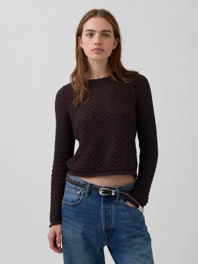 Gap 100% Cotton Pointelle Crop Sweater In Burgundy