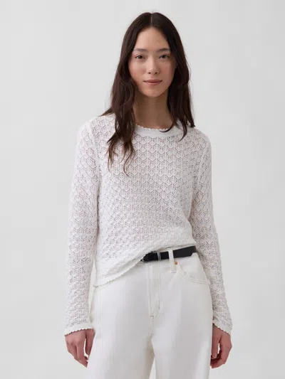 Gap 100% Cotton Pointelle Crop Sweater In White